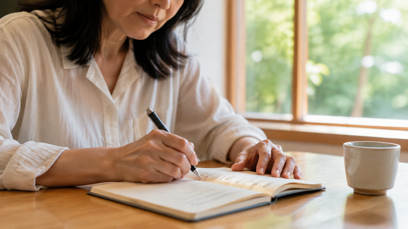 ノートに希望条件を書き出しながら婚活の方針を整理する様子