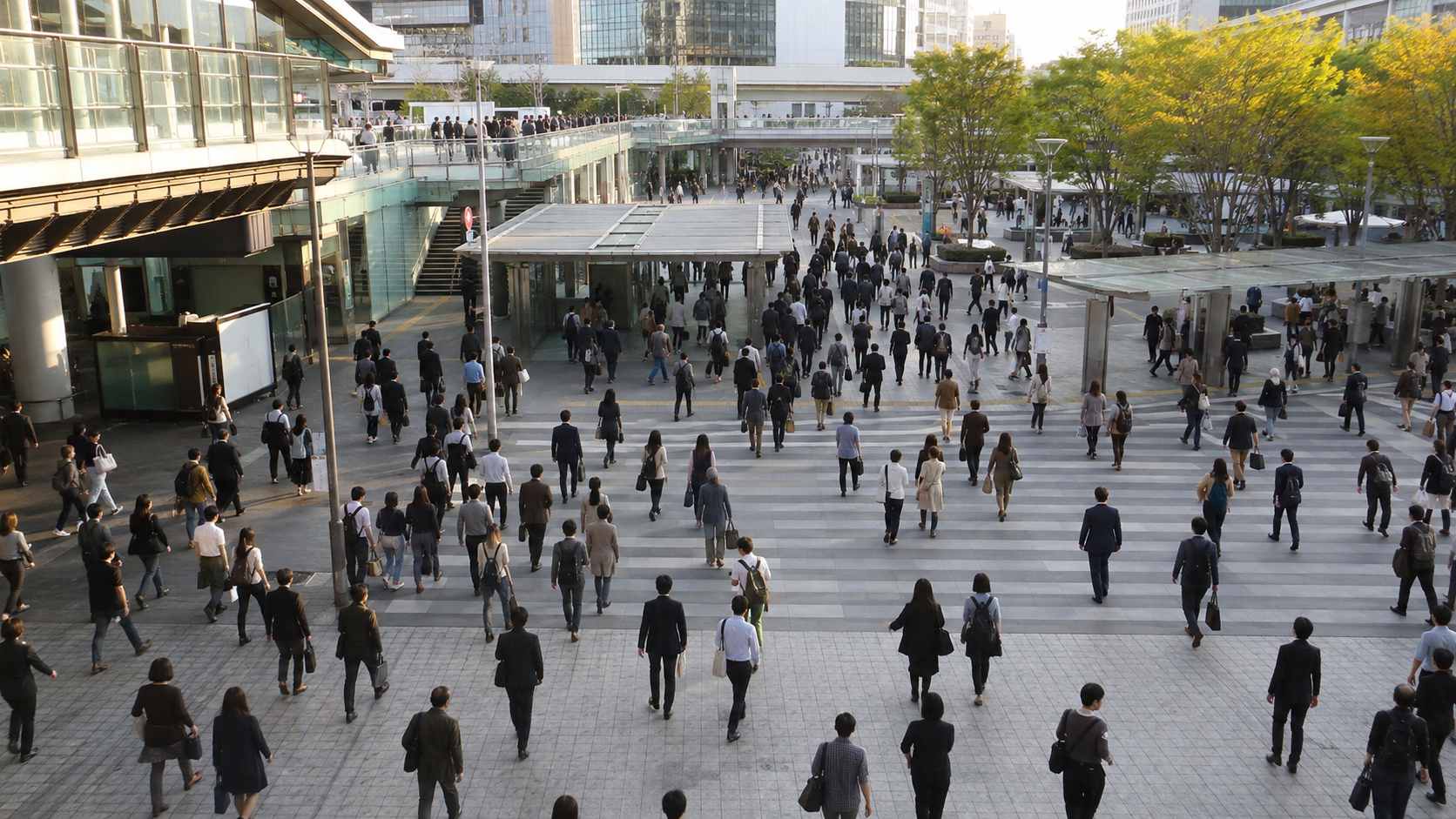 多くの人が行き交う日本の都市の通勤風景