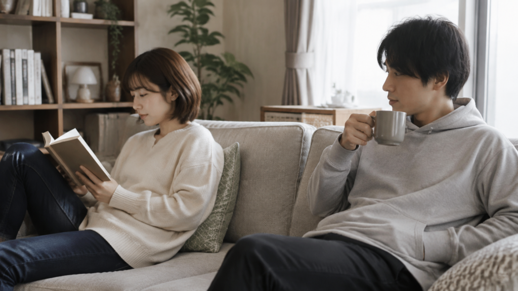 同じ部屋で静かにくつろぐ男女