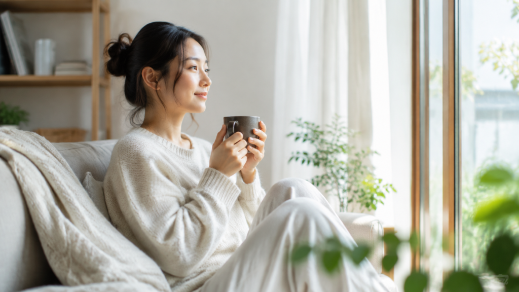 休日に自室で一人の時間を過ごす人