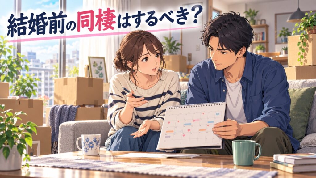 結婚前の同棲をするべきか話し合うカップルのアイキャッチ