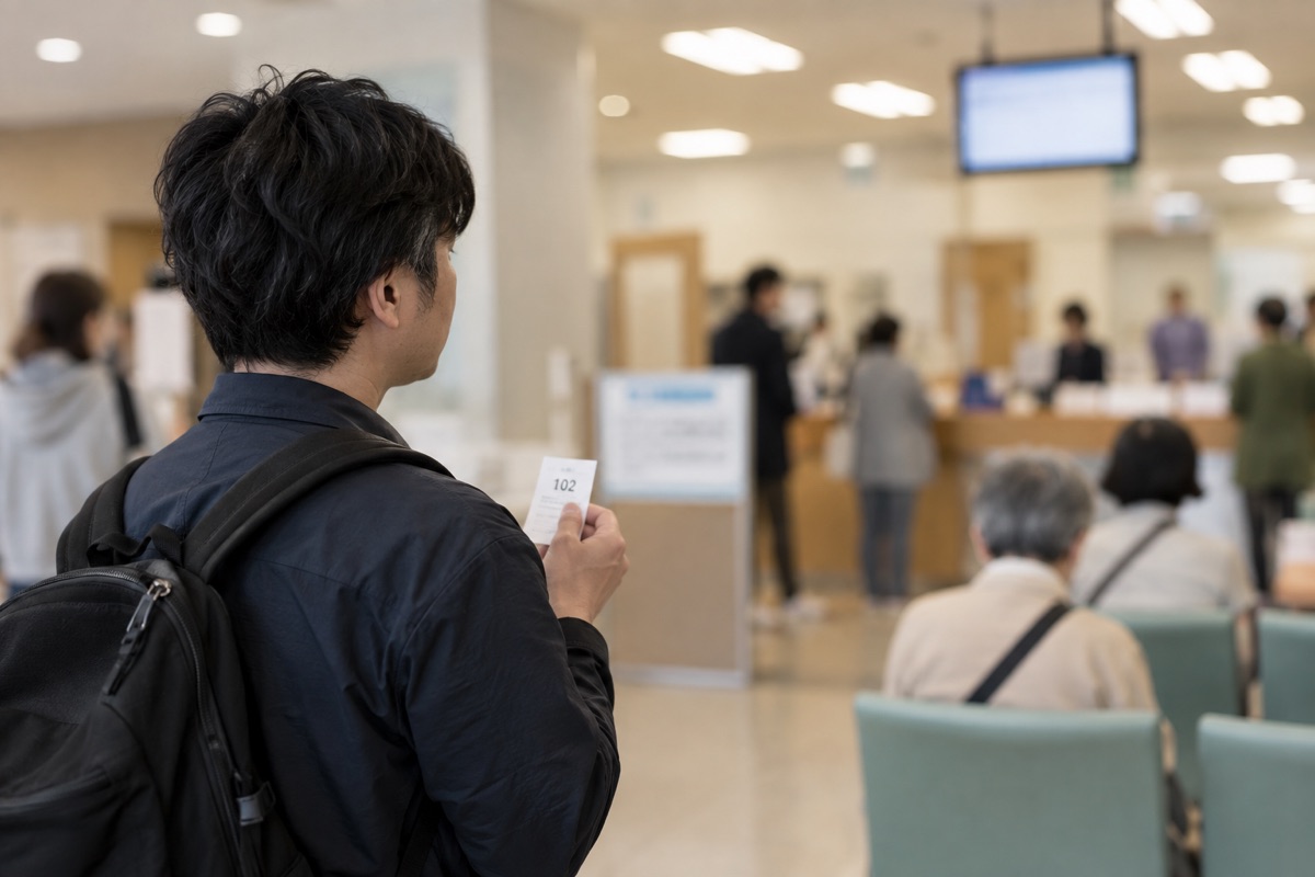 独身証明書の郵送準備をする男性の手元