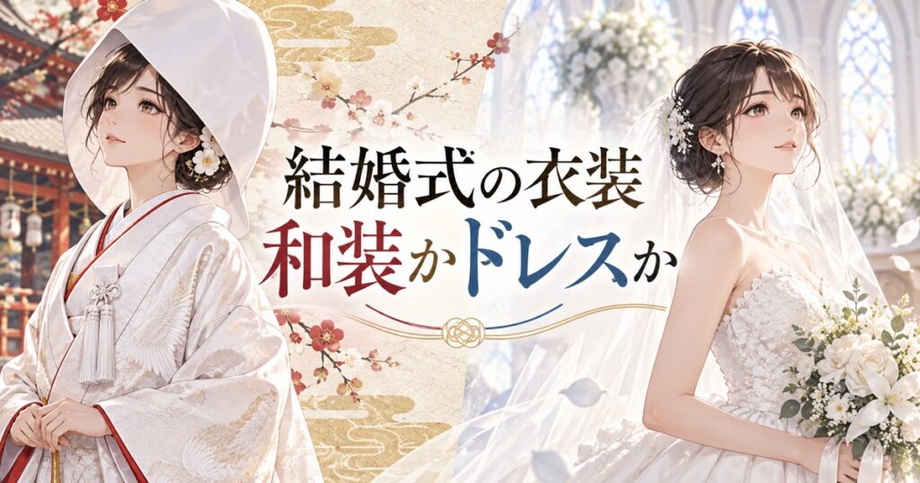 結婚式の衣装で和装かドレスかを比較するアイキャッチ