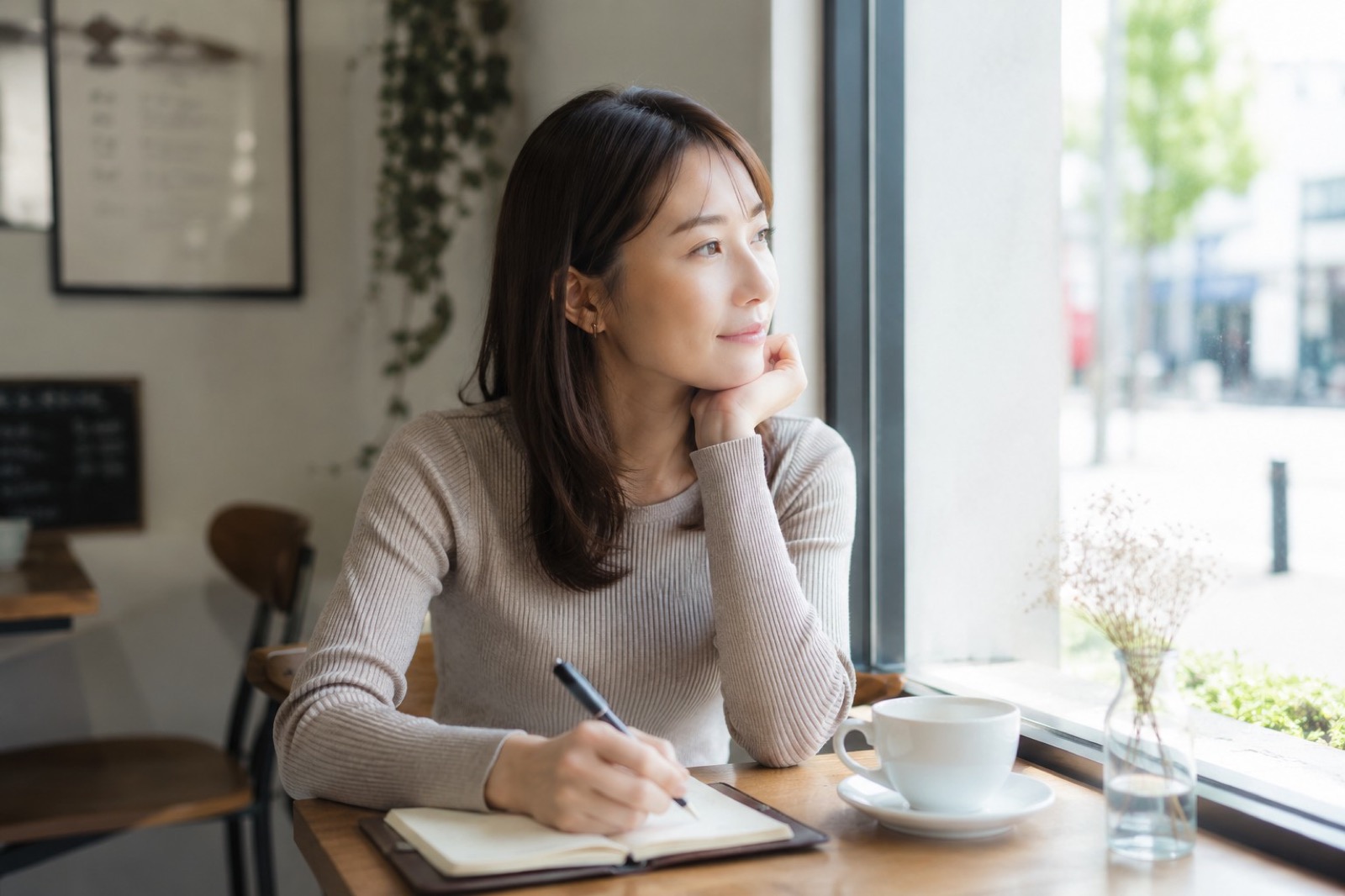 カフェで婚活の条件を整理する場面