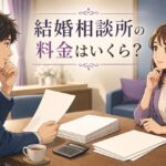 結婚相談所の料金と費用の内訳を比べて考える男女のイラスト