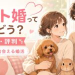 犬と猫を抱いて笑顔で寄り添うカップルのイラスト