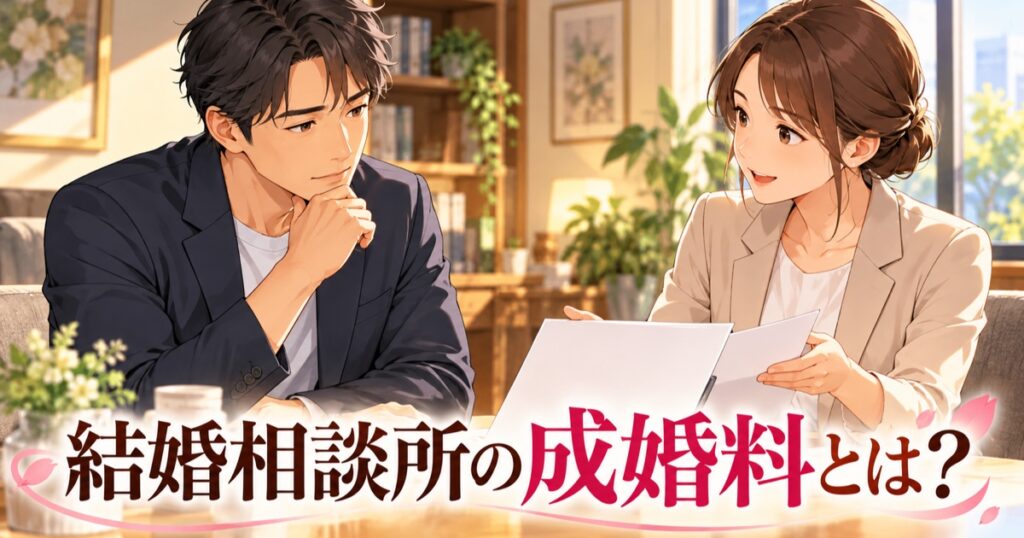 結婚相談所の成婚料について説明を受ける男性のアイキャッチ
