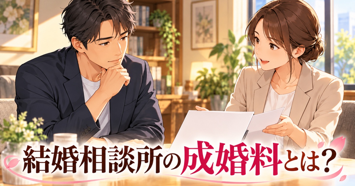 結婚相談所の成婚料について説明を受ける男性のアイキャッチ