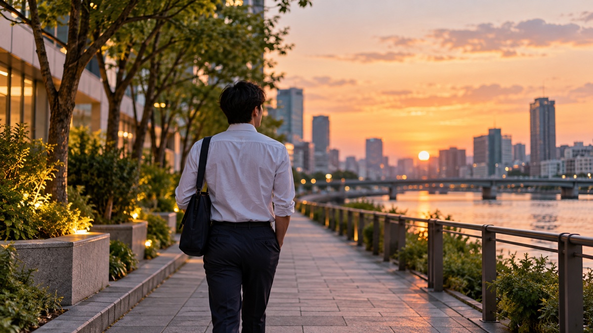 仮交際終了の連絡を受けて夕方の道を一人で歩く男性