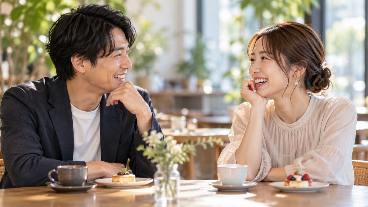 打ち解けて笑顔で話す男女
