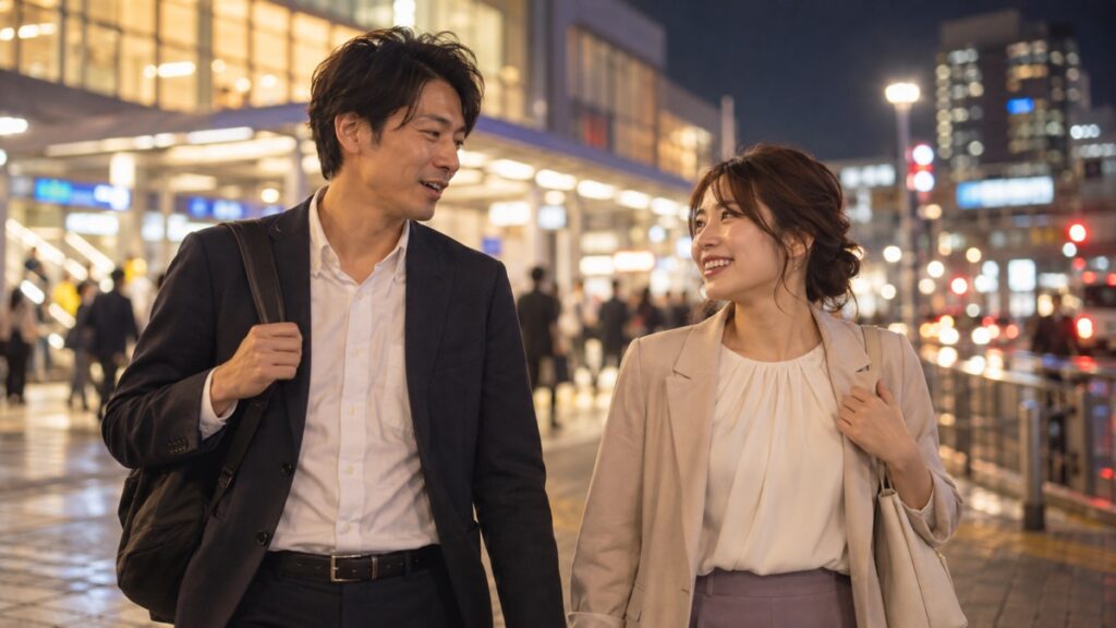 イベント帰りに感想を話す日本人の男女