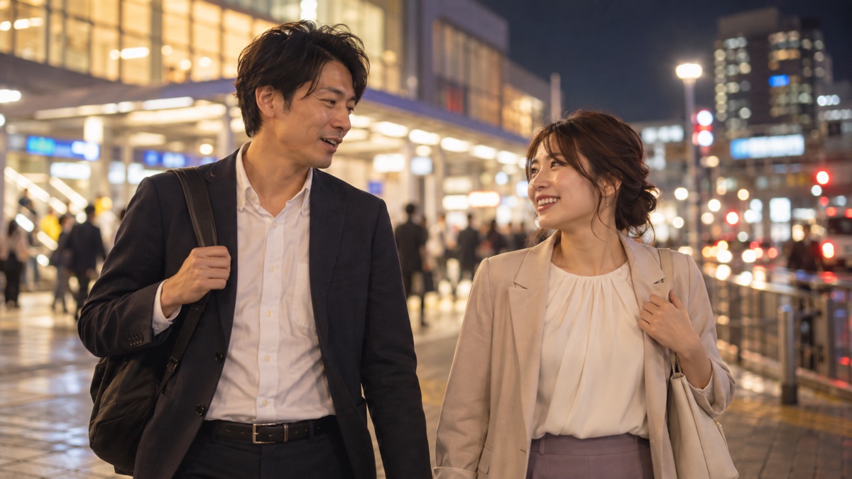 イベント帰りに感想を話す日本人の男女