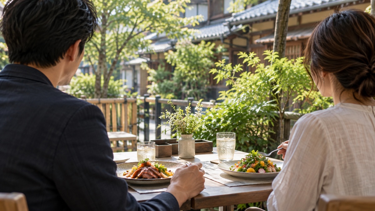 昼のランチで初めて会う日本人男女