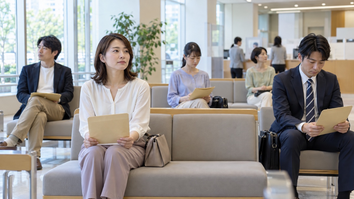 結婚支援の窓口で順番を待つ男女