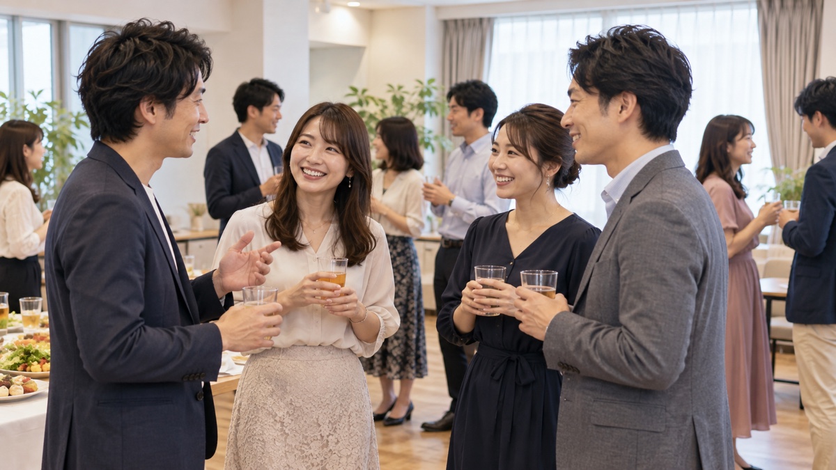 公共施設の婚活イベントで交流する日本人男女